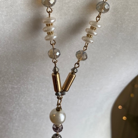 Long Tassel Necklace Faceted Beads Pearls Gold - Picture 7 of 10